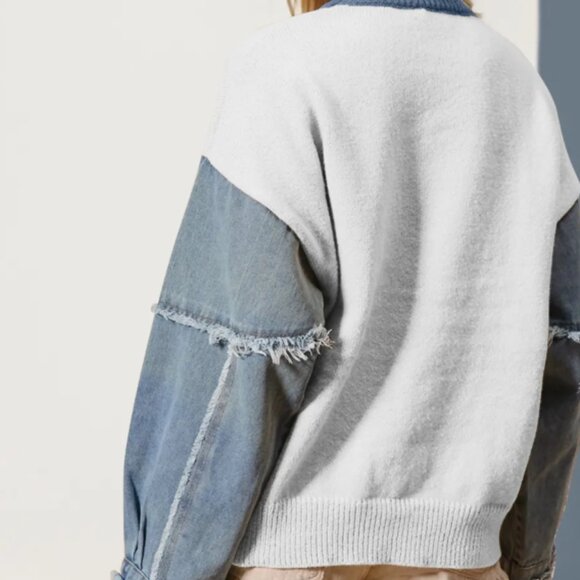 #192 STAR CONTRAST W/ DENIM SWEATER - Picture 2 of 2